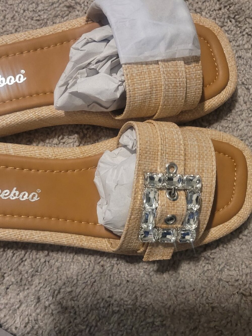 Nude bling flat sandals